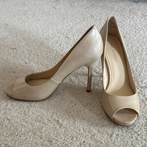Enzo Angiolini Beige Peep-Toe Heels
